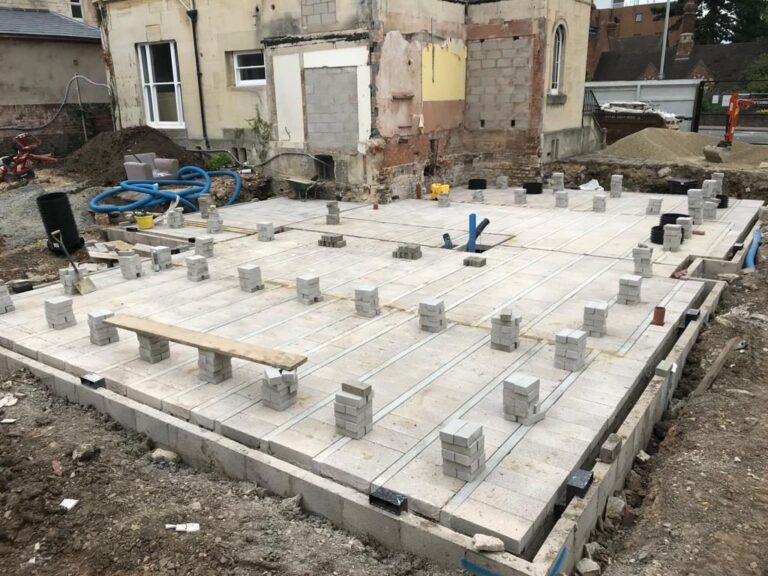 Beam and block ground floor laid on a new-build substructure.